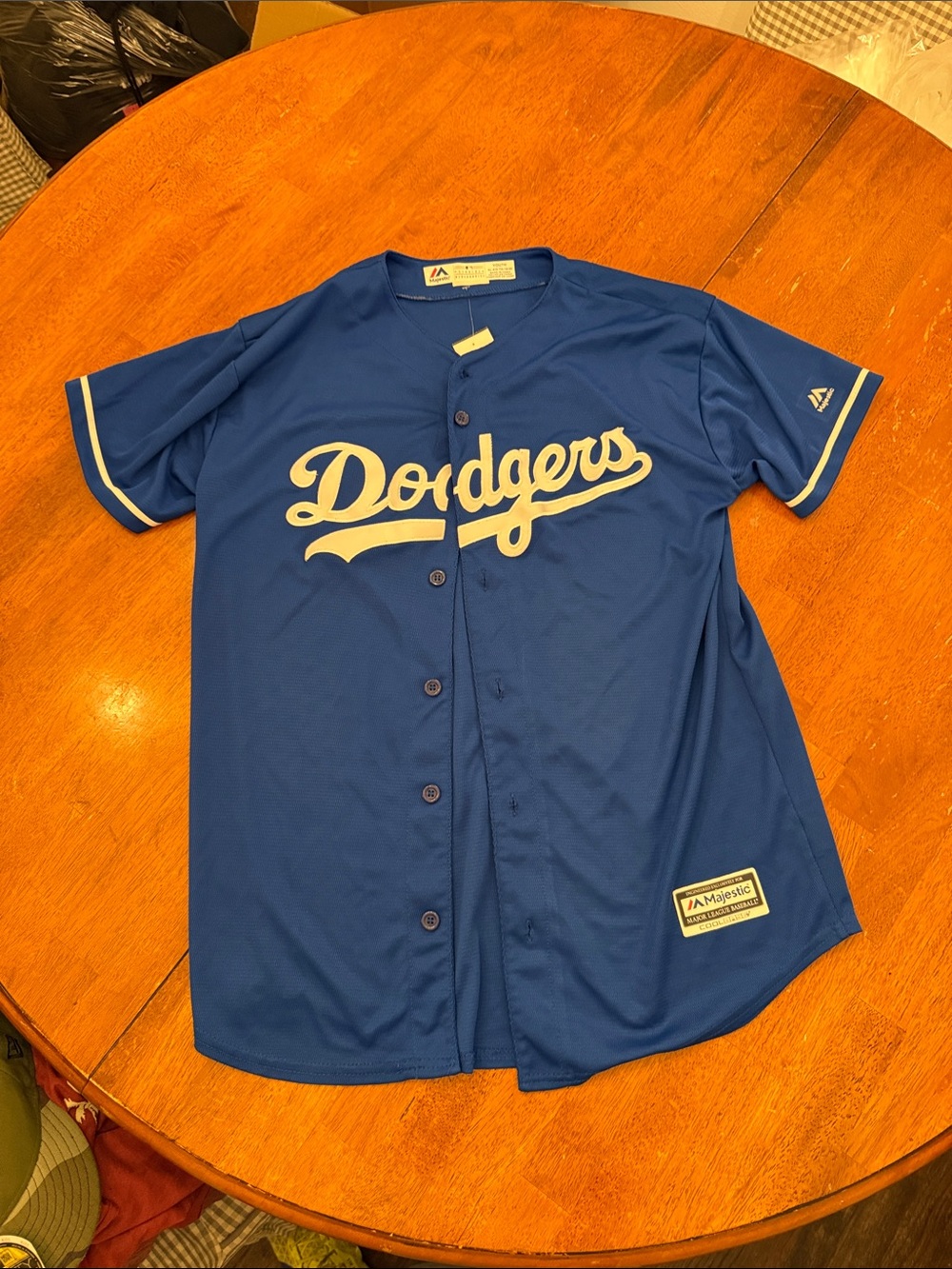 Majestic Dodgers Royal Blue Button-Up Jersey with White Script xl